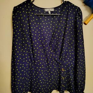 V-neck dress shirt with green polka dots